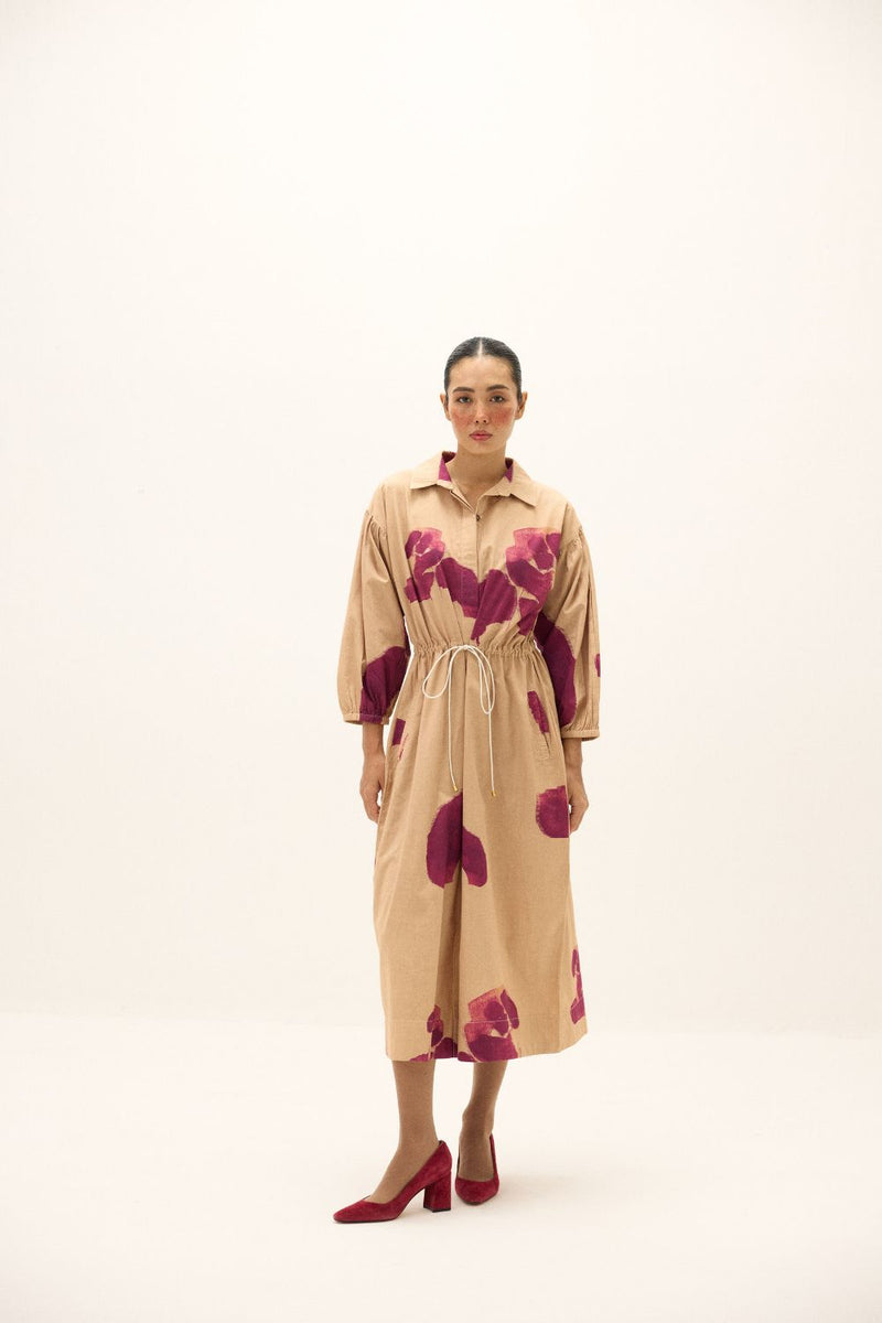 Amber Haze Dress poplin by Khara Kapas in beige for women Worldwide