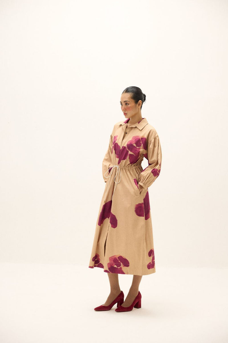Amber Haze Dress poplin by Khara Kapas in beige for women Worldwide