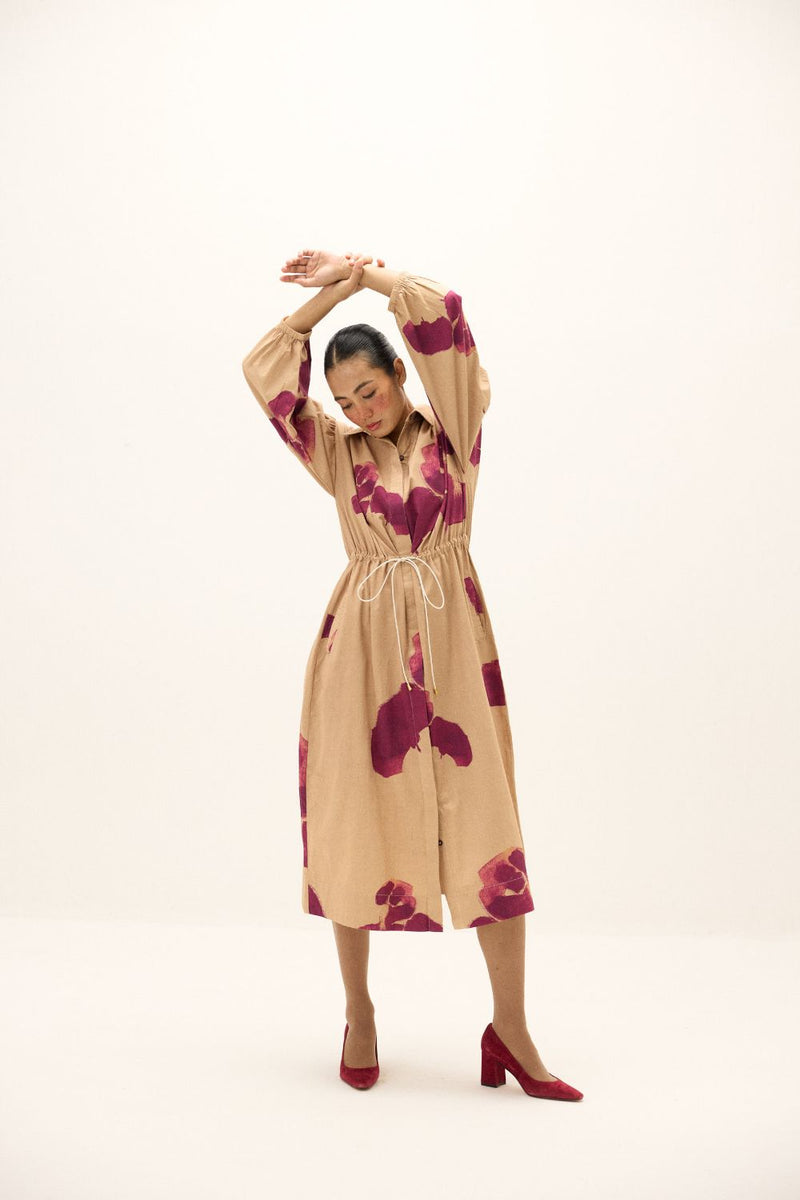 Amber Haze Dress poplin by Khara Kapas in beige for women Worldwide