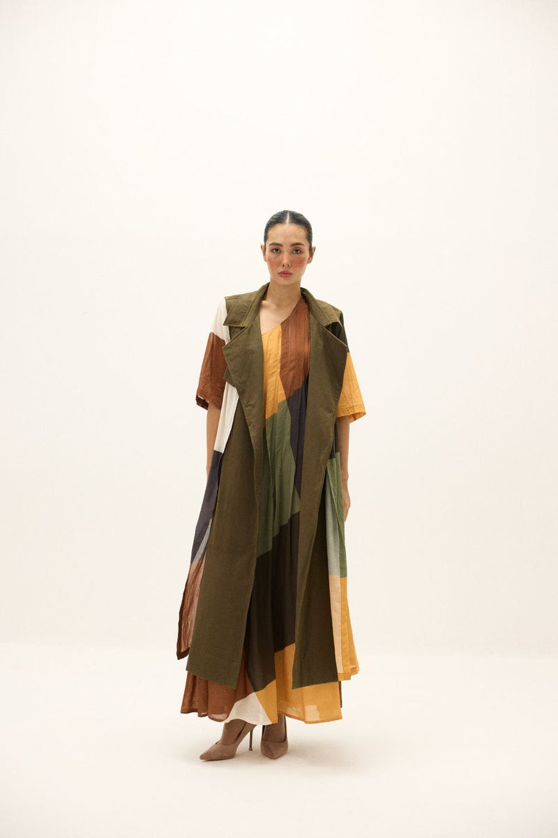 Autumn Veil Coat twill by Khara Kapas in green for women Worldwide
