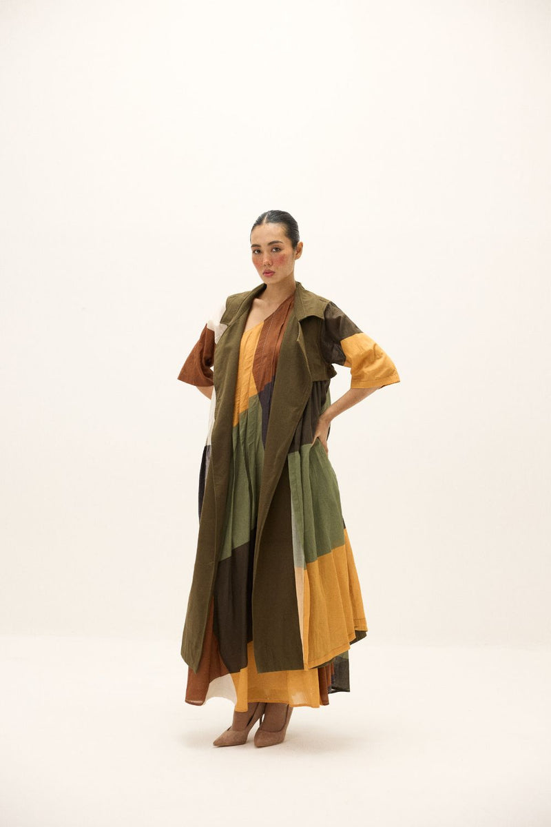 Autumn Veil Coat twill by Khara Kapas in green for women Worldwide