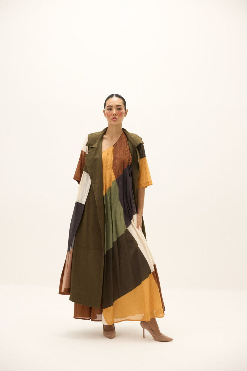 Autumn Veil Coat twill by Khara Kapas in green for women Worldwide
