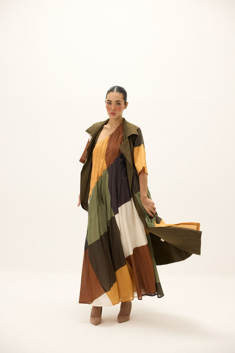 Autumn Veil Coat twill by Khara Kapas in green for women Worldwide