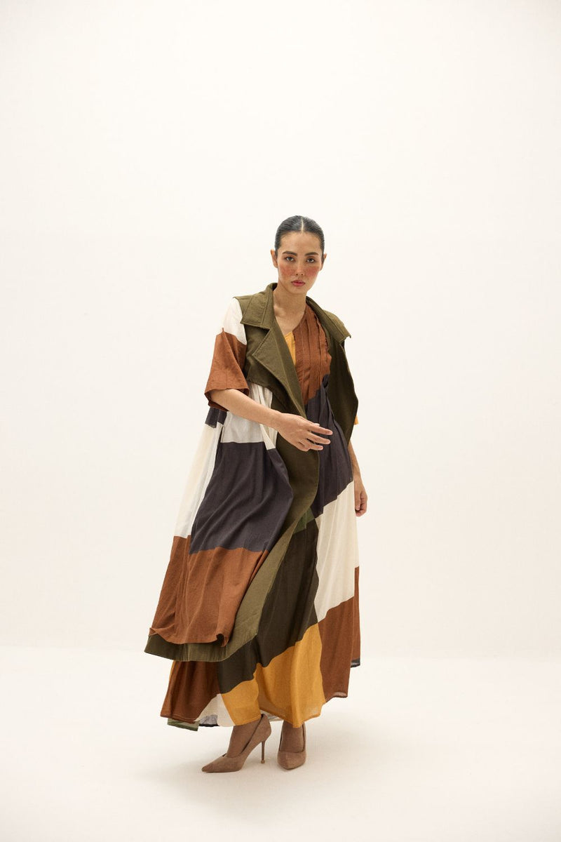 Autumn Veil Coat twill by Khara Kapas in green for women Worldwide