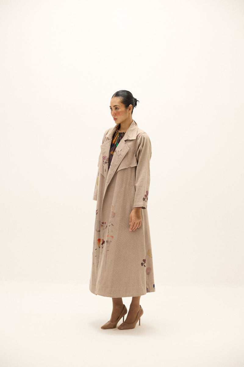 Taupe Trench Coat corduroy by Khara Kapas in grey for women Worldwide