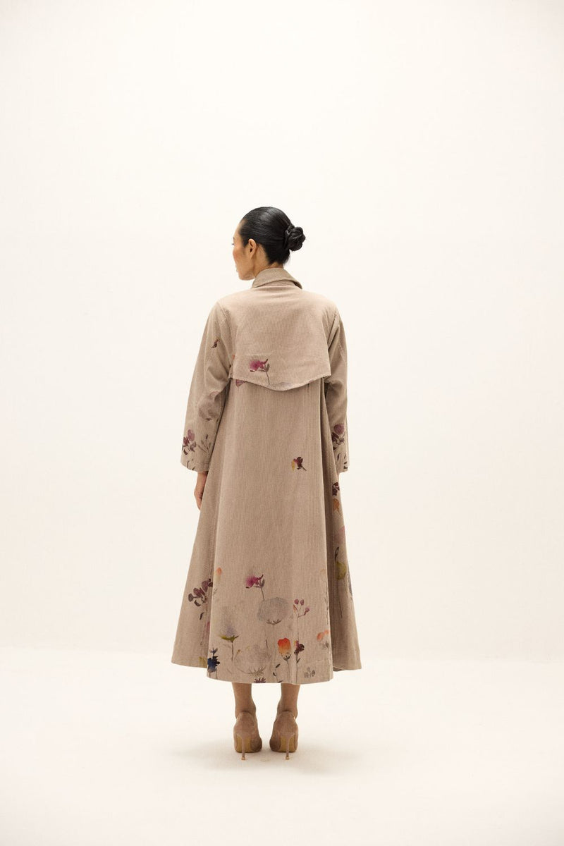 Taupe Trench Coat corduroy by Khara Kapas in grey for women Worldwide