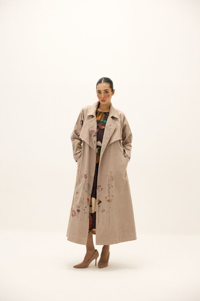 Taupe Trench Coat corduroy by Khara Kapas in grey for women Worldwide