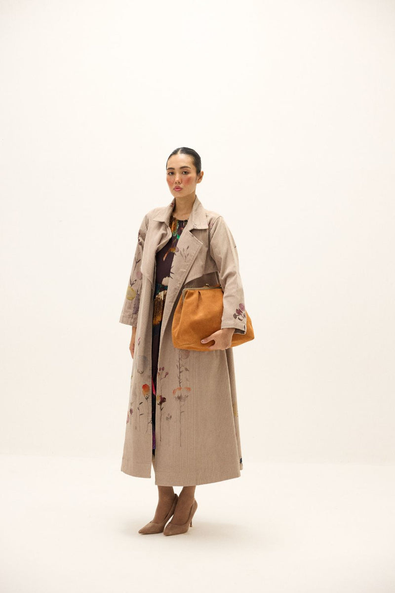 Taupe Trench Coat corduroy by Khara Kapas in grey for women Worldwide