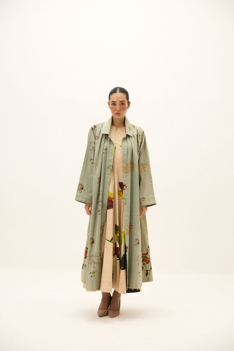 Chateau Trench Coat by Khara Kapas in green for women Worldwide