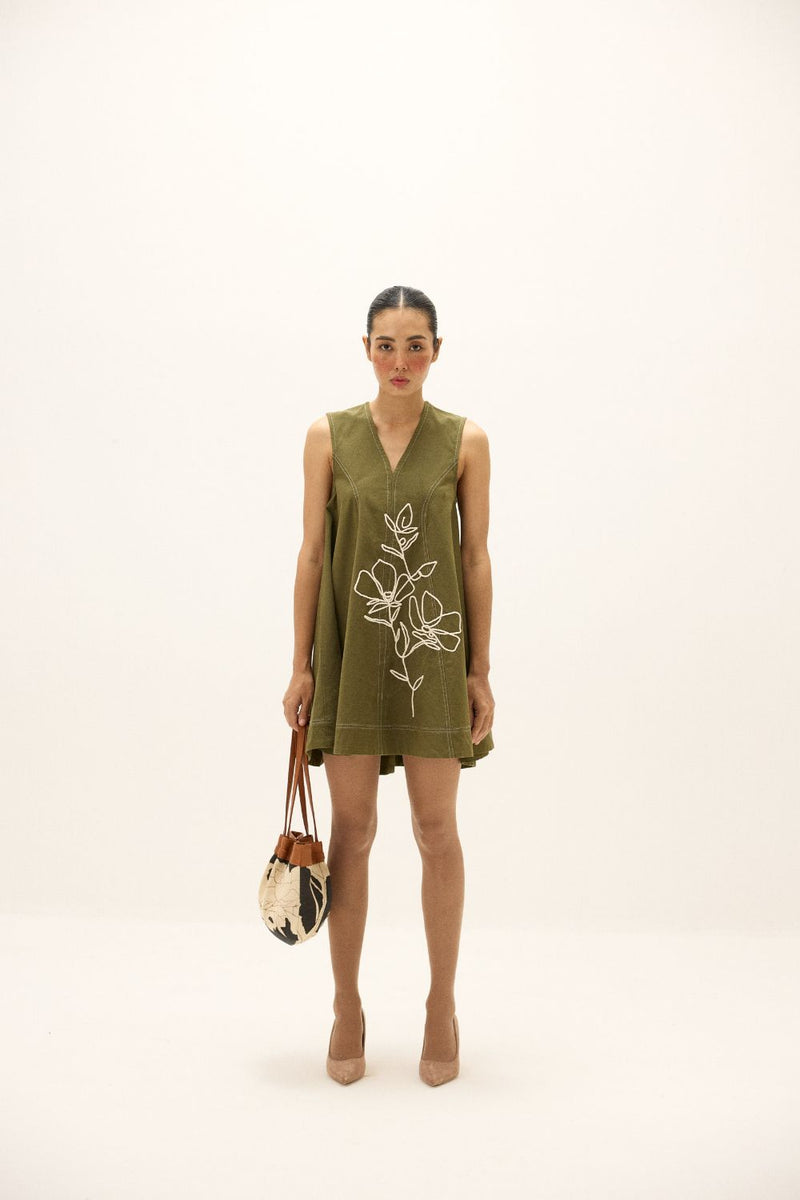 Bayleaf Dress twill by Khara Kapas in green for women Worldwide