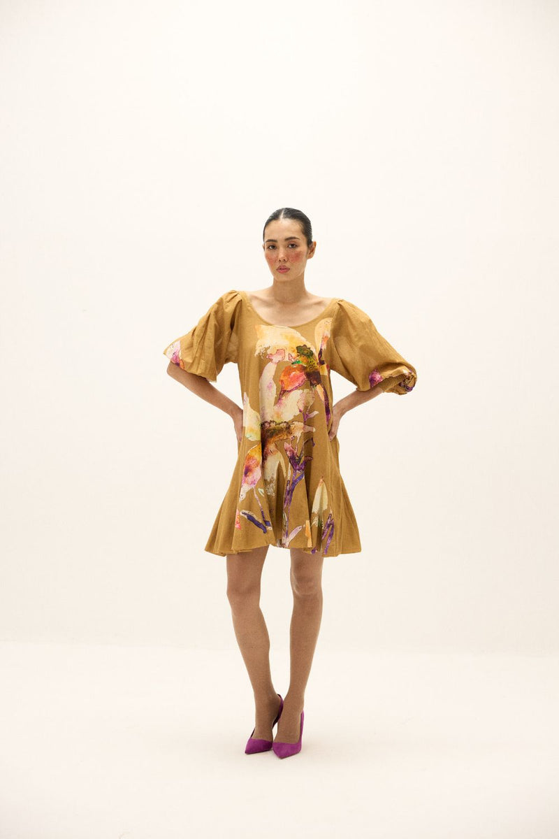 Oakwood Dress mul by Khara Kapas in yellow for women Worldwide