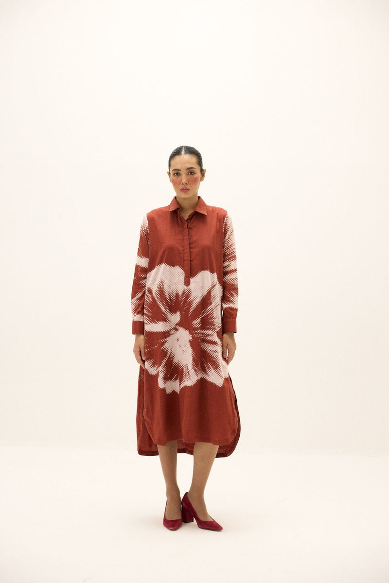 Hibisca Shirt Dress mul by Khara Kapas in red for women Worldwide