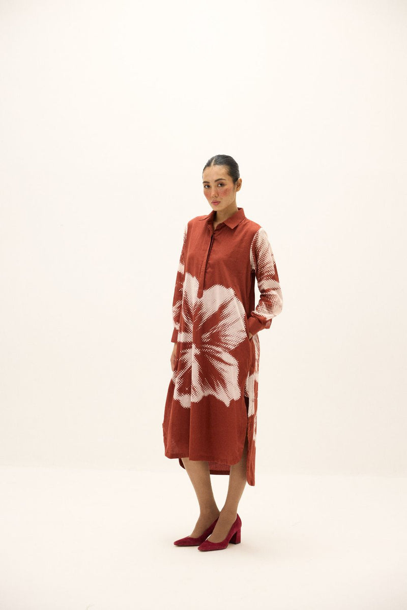 Hibisca Shirt Dress mul by Khara Kapas in red for women Worldwide