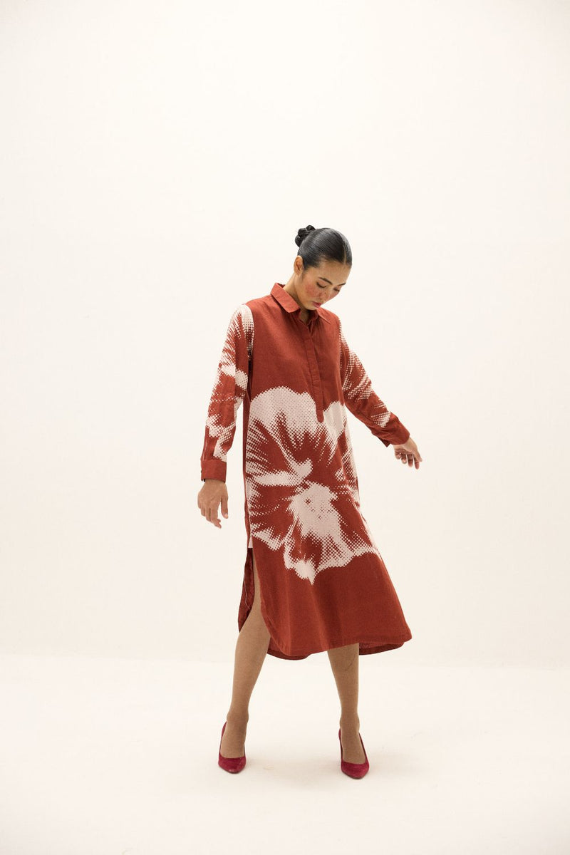 Hibisca Shirt Dress mul by Khara Kapas in red for women Worldwide