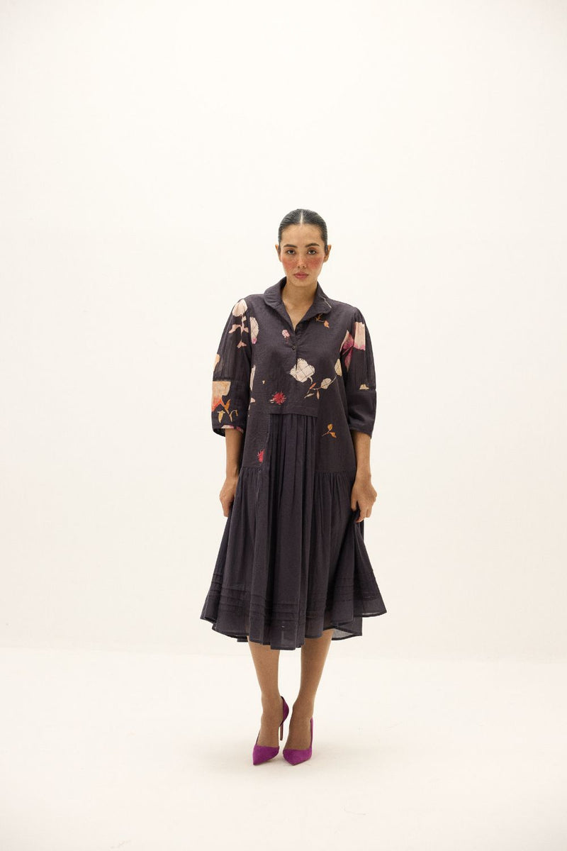 Dusky Garden Dress mul by Khara Kapas in black for women Worldwide
