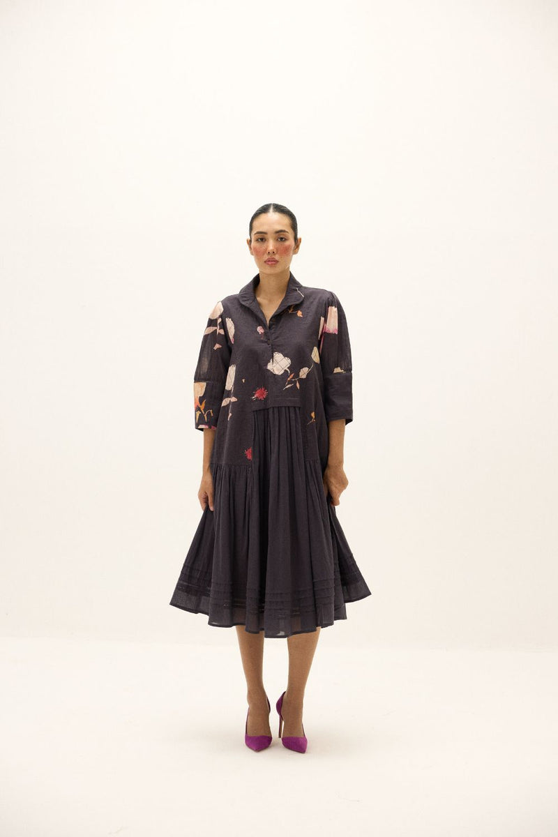 Dusky Garden Dress mul by Khara Kapas in black for women Worldwide