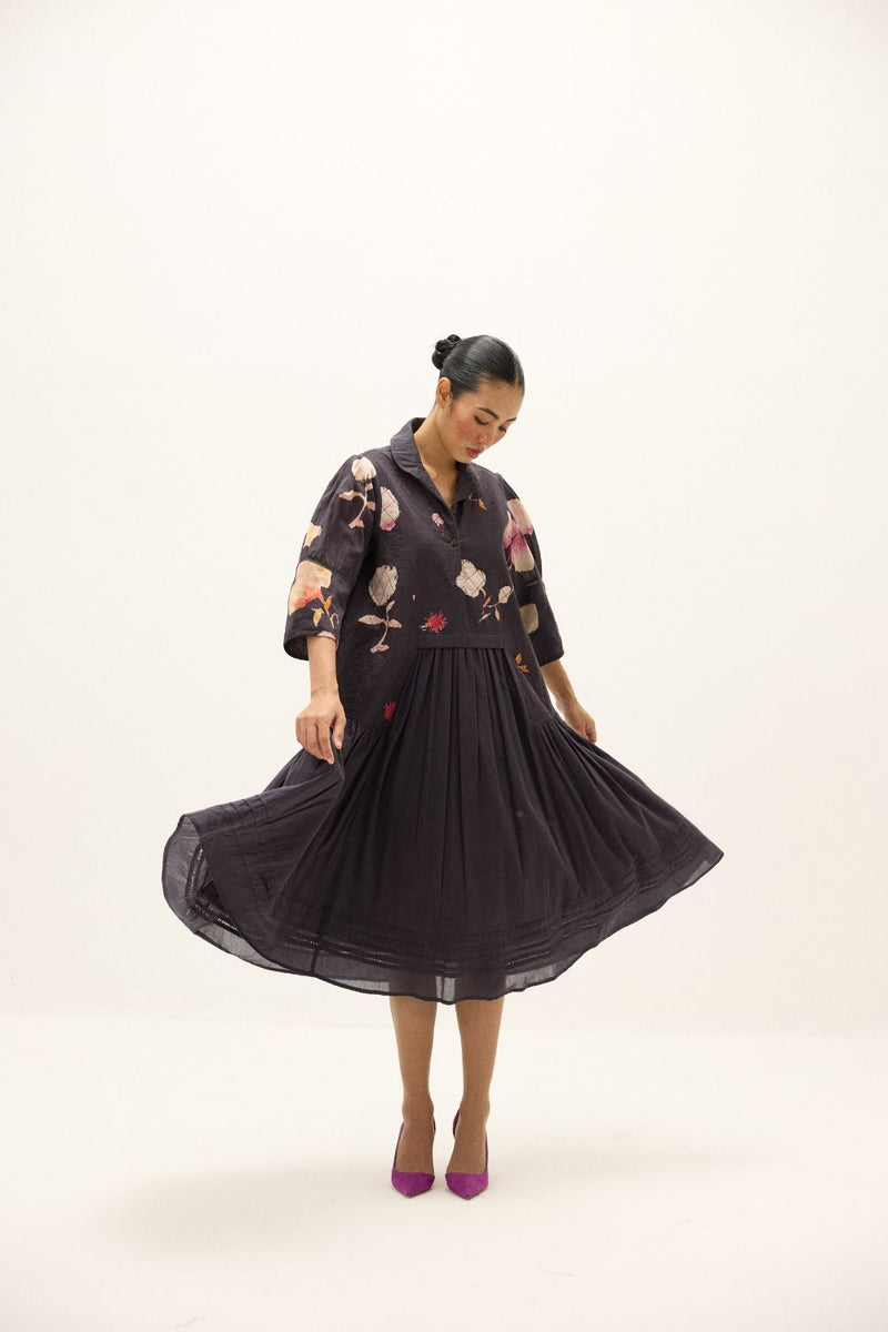 Dusky Garden Dress mul by Khara Kapas in black for women Worldwide