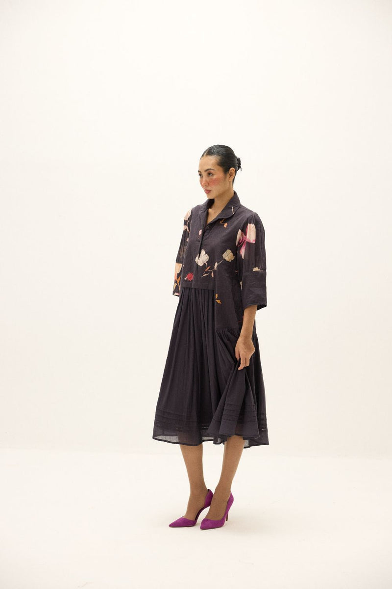 Dusky Garden Dress mul by Khara Kapas in black for women Worldwide