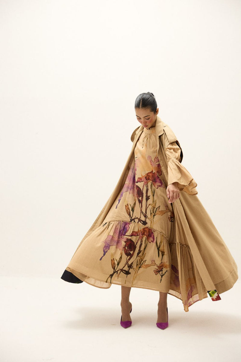 Chestnut Trench Coat twill by Khara Kapas in beige for women Worldwide