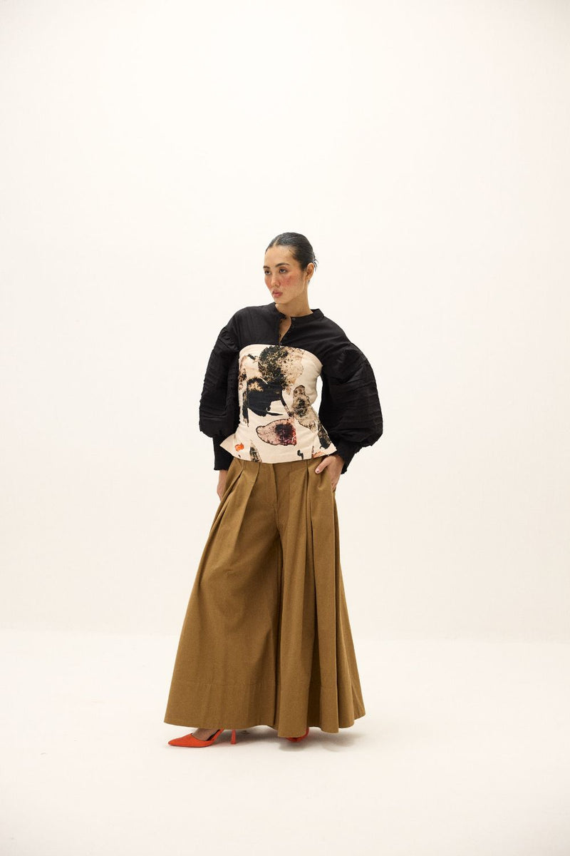 Rust Leaf Corset Top corduroy by Khara Kapas in white for women Worldwide