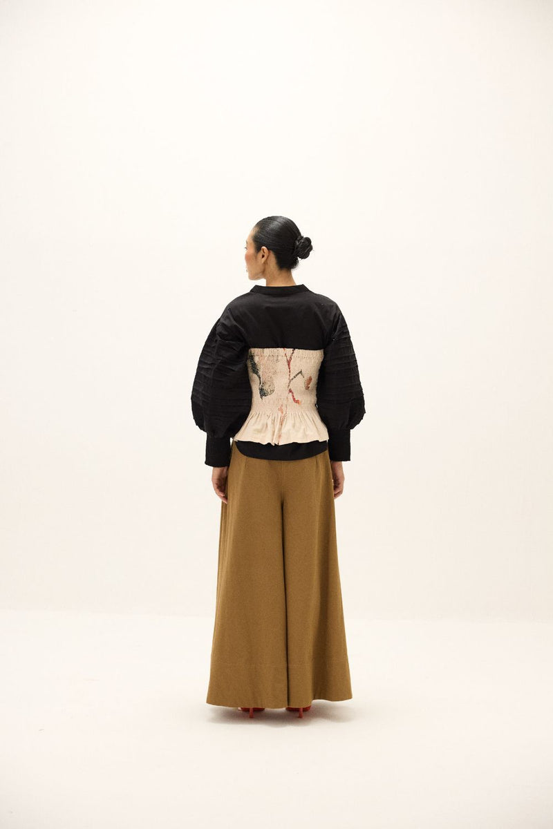 Rust Leaf Corset Top corduroy by Khara Kapas in white for women Worldwide
