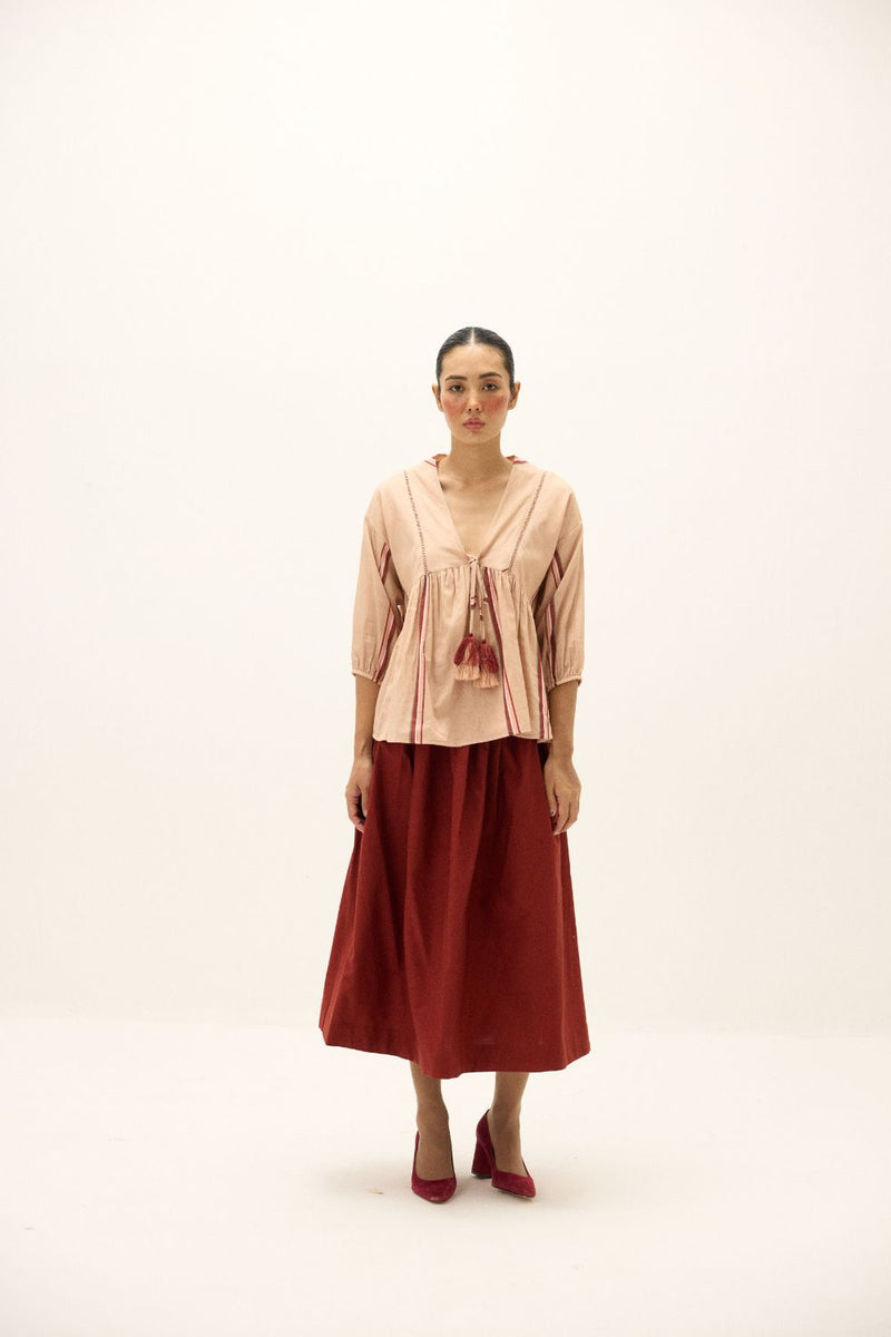 Belle Top mul by Khara Kapas in peach for women Worldwide