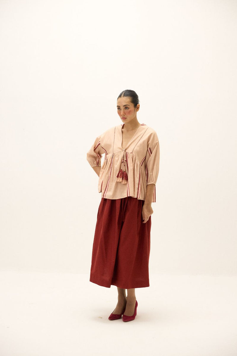 Belle Top mul by Khara Kapas in peach for women Worldwide