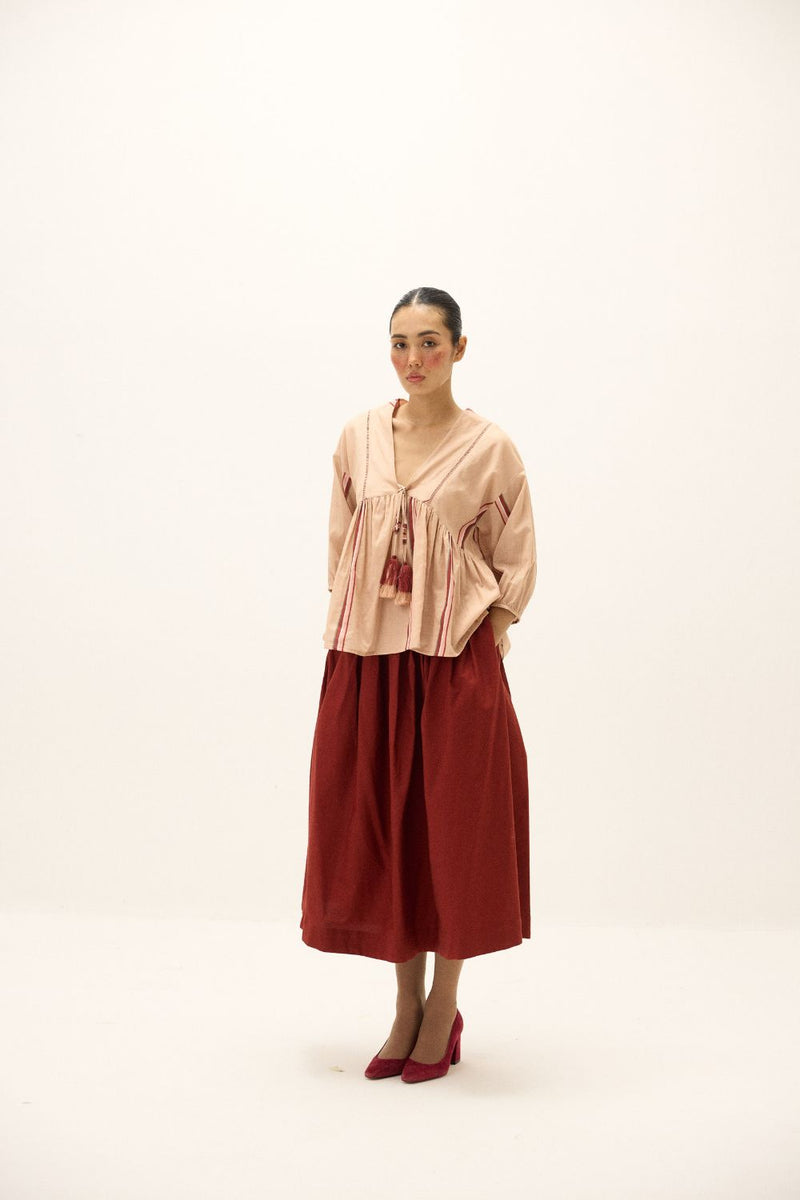 Belle Top mul by Khara Kapas in peach for women Worldwide
