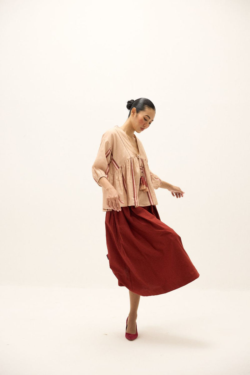 Belle Top mul by Khara Kapas in peach for women Worldwide