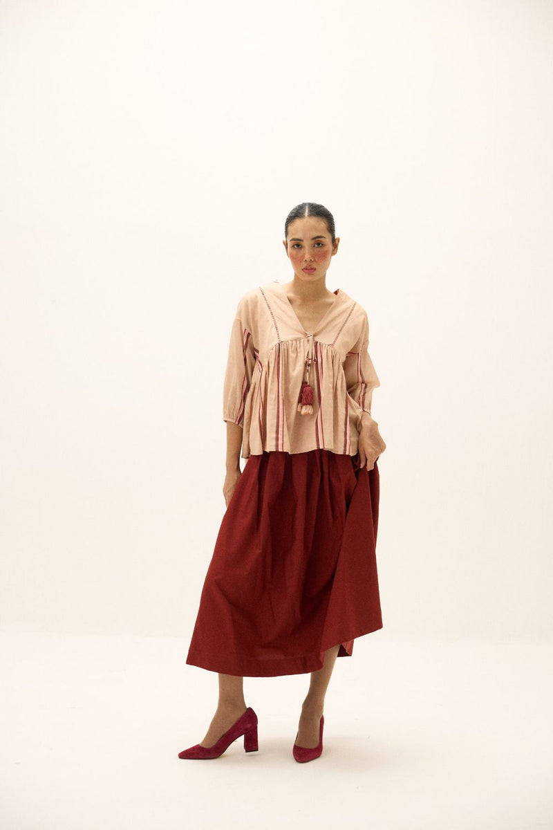 Belle Top mul by Khara Kapas in peach for women Worldwide