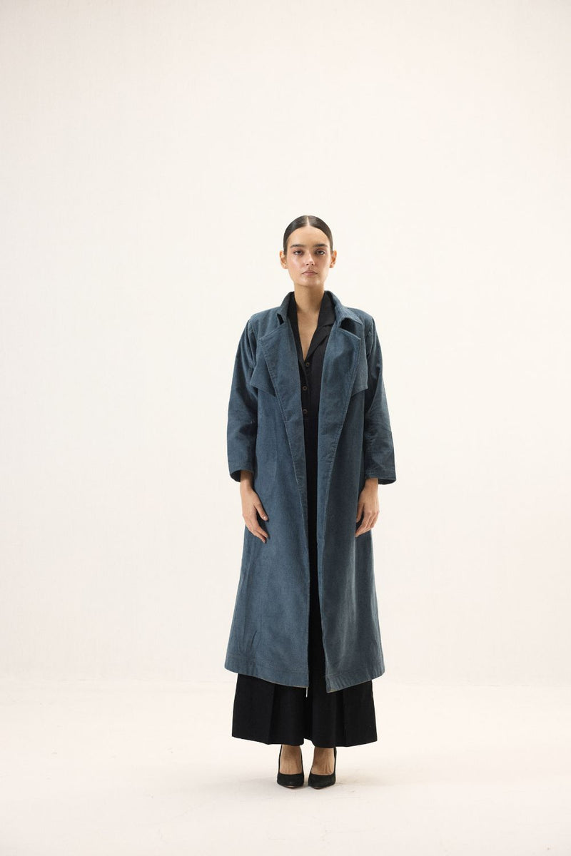 Deep Tide Trench Coat corduroy by Khara Kapas in blue for women Worldwide