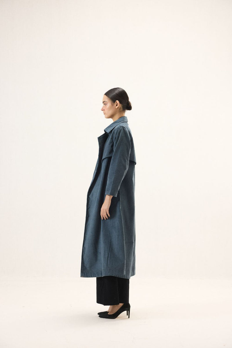 Deep Tide Trench Coat corduroy by Khara Kapas in blue for women Worldwide