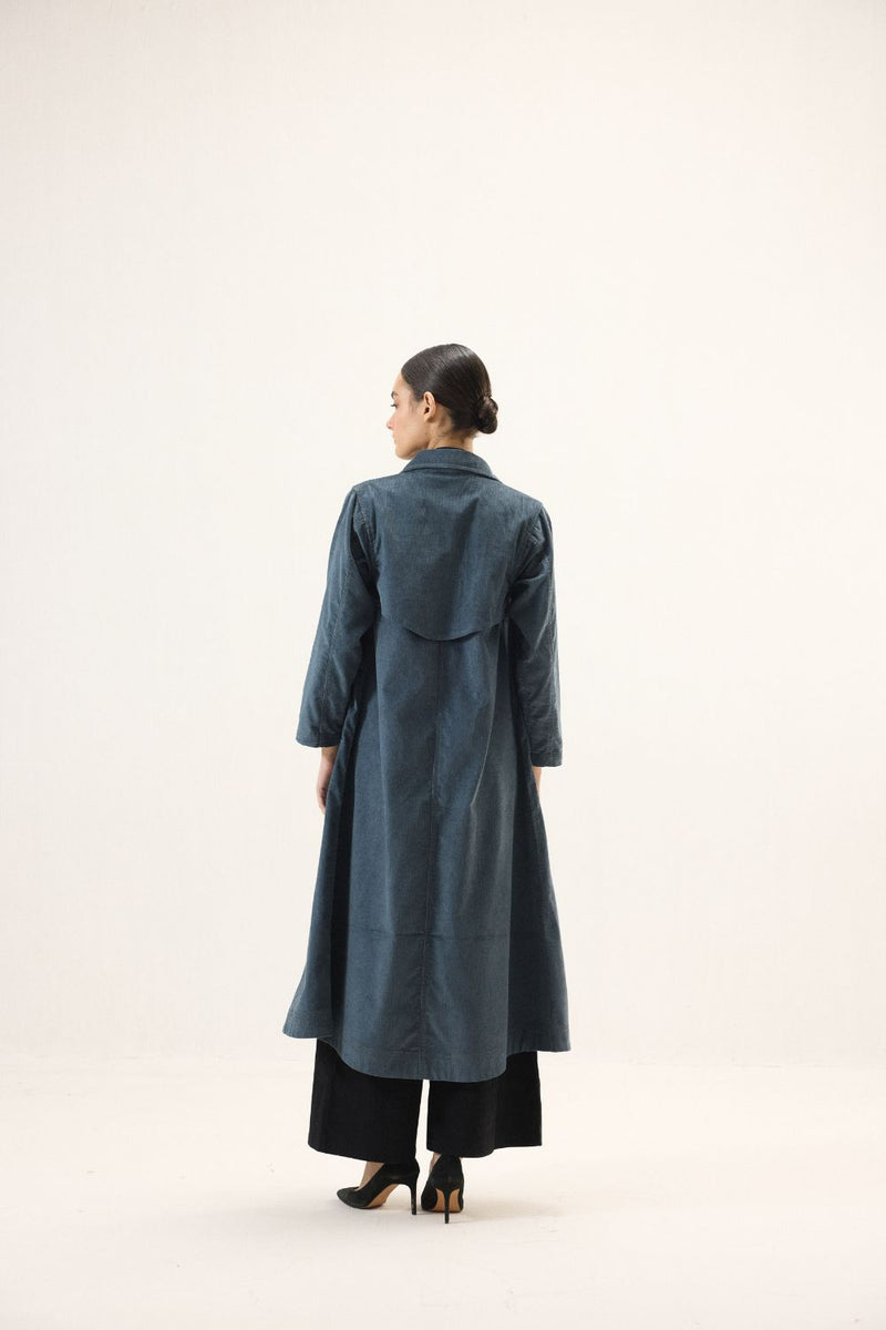 Deep Tide Trench Coat corduroy by Khara Kapas in blue for women Worldwide