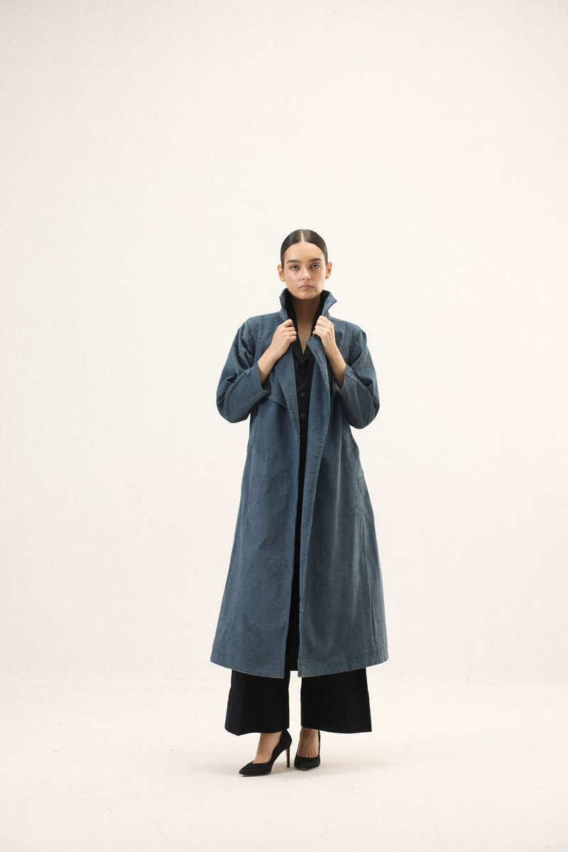 Deep Tide Trench Coat corduroy by Khara Kapas in blue for women Worldwide