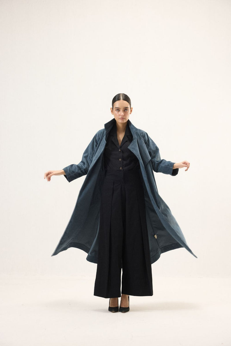 Deep Tide Trench Coat corduroy by Khara Kapas in blue for women Worldwide