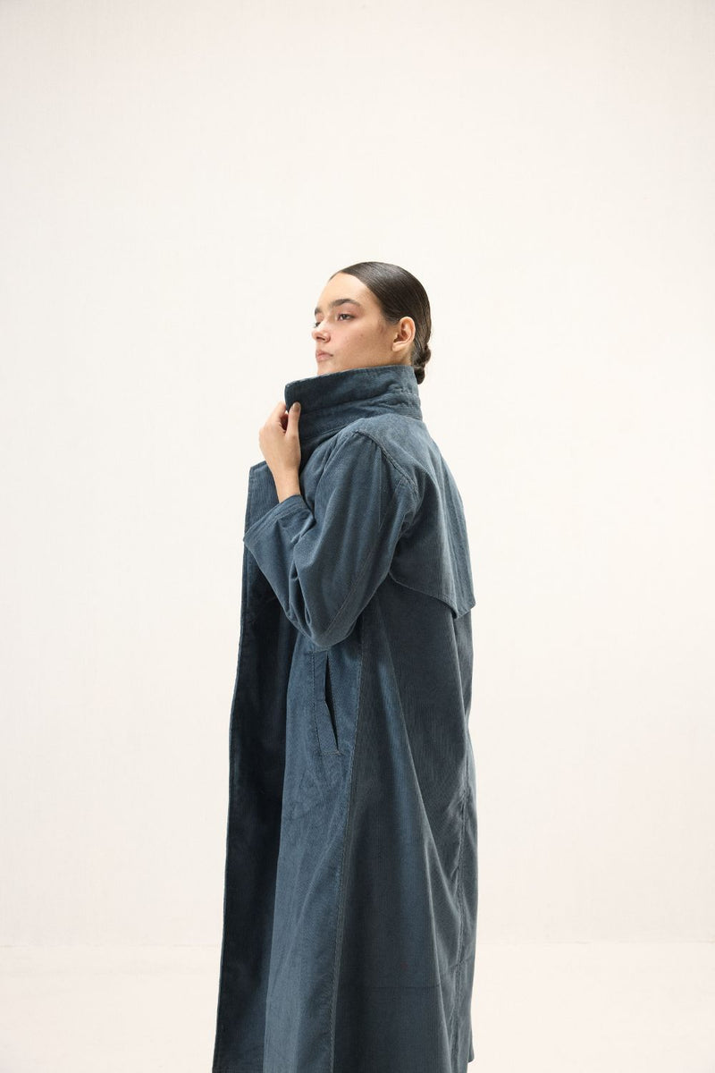 Deep Tide Trench Coat corduroy by Khara Kapas in blue for women Worldwide