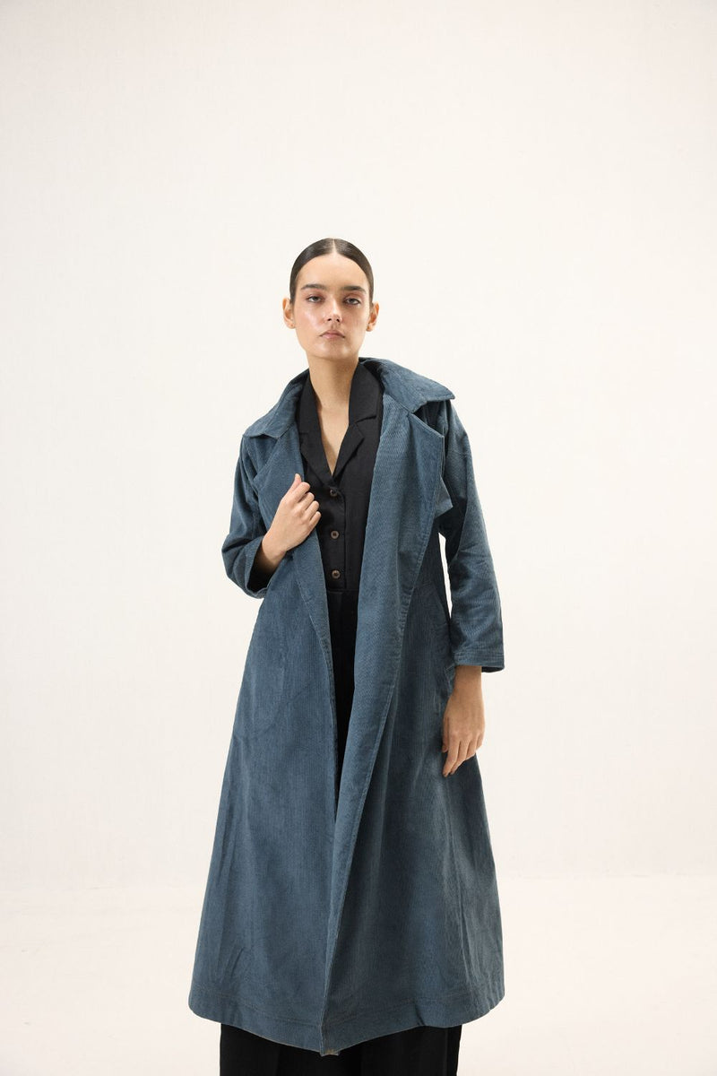 Deep Tide Trench Coat corduroy by Khara Kapas in blue for women Worldwide