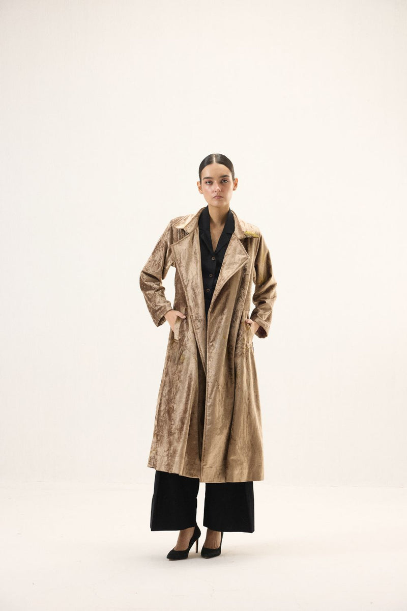 Glint Trench Coat by Khara Kapas in gold for women Worldwide