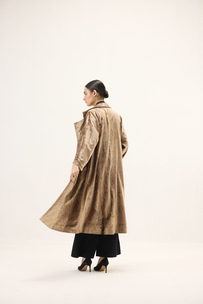 Glint Trench Coat by Khara Kapas in gold for women Worldwide