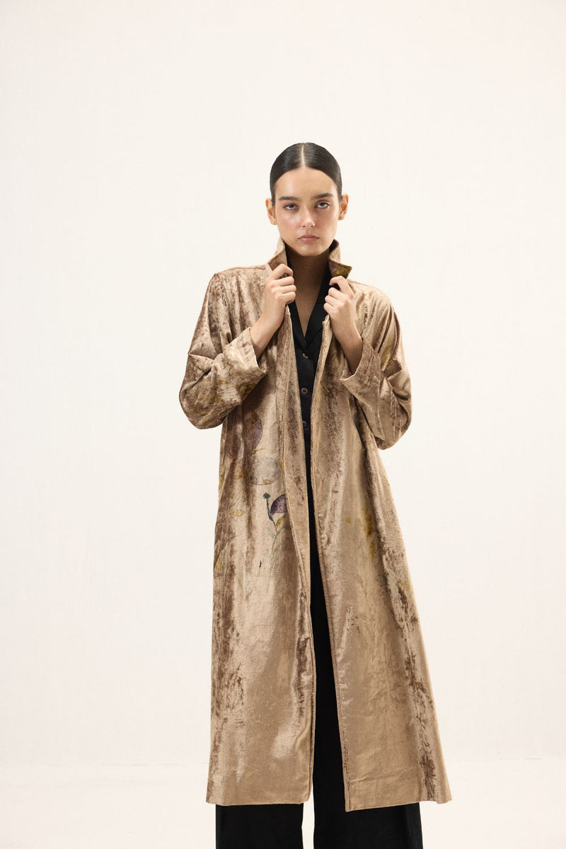 Glint Trench Coat by Khara Kapas in gold for women Worldwide