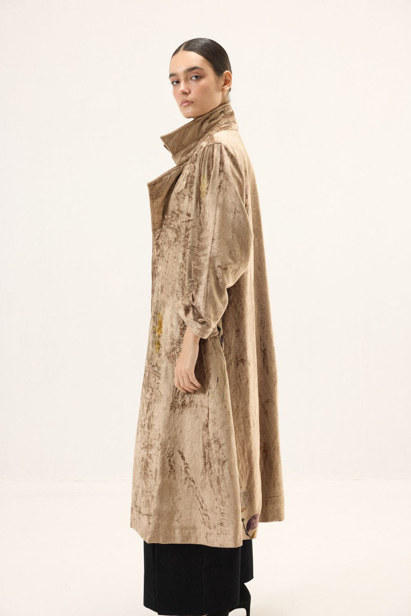 Glint Trench Coat by Khara Kapas in gold for women Worldwide
