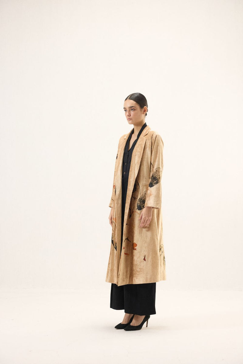 Soft Gold Trench Coat by Khara Kapas in gold for women Worldwide