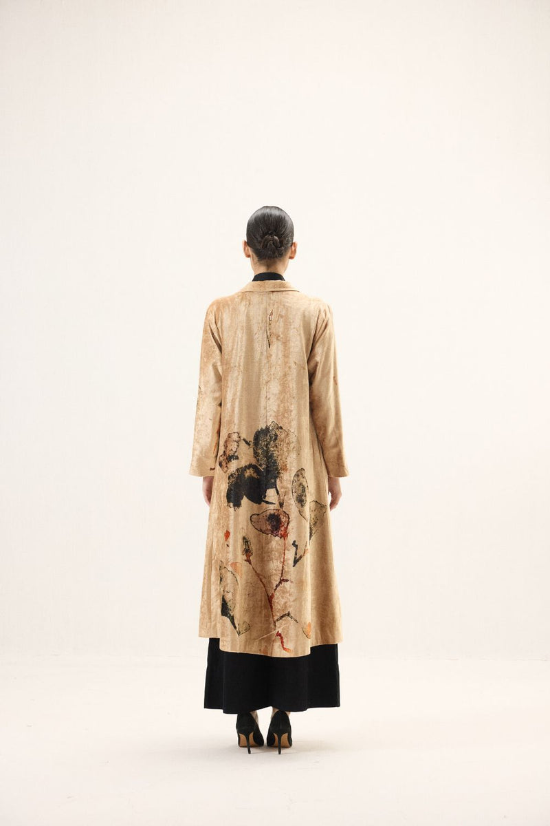 Soft Gold Trench Coat by Khara Kapas in gold for women Worldwide