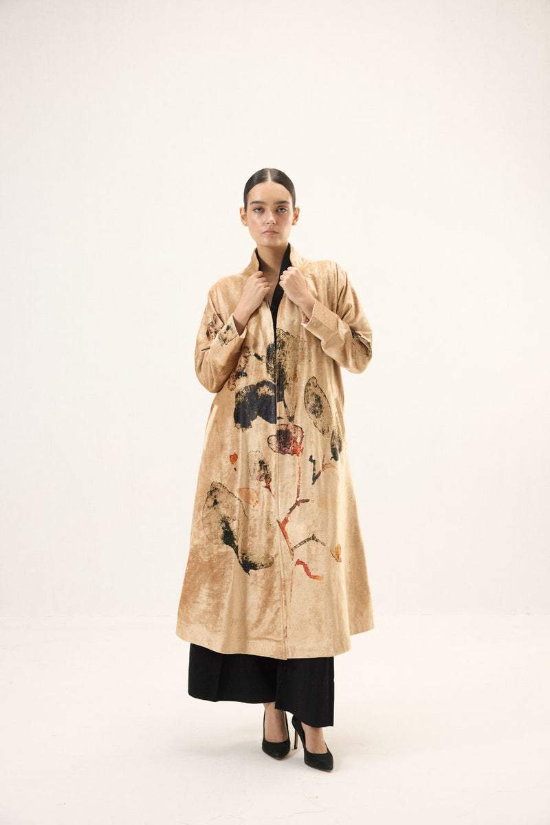 Soft Gold Trench Coat by Khara Kapas in gold for women Worldwide