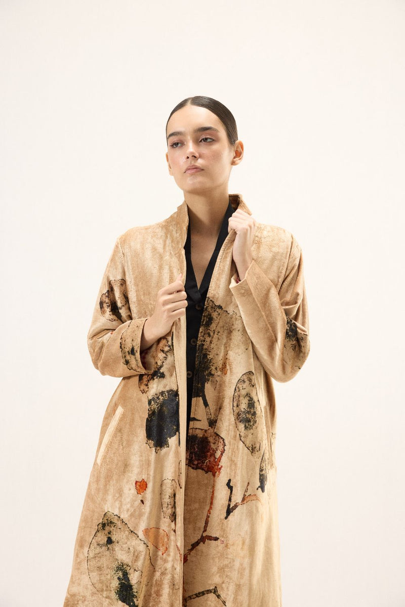 Soft Gold Trench Coat by Khara Kapas in gold for women Worldwide