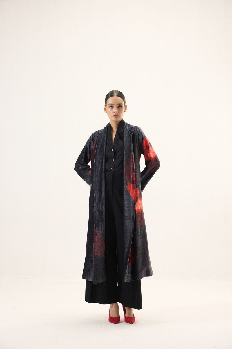 Ink Rose Trench Coat by Khara Kapas in black for women Worldwide