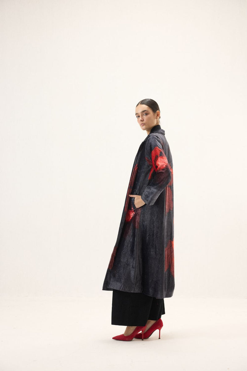 Ink Rose Trench Coat by Khara Kapas in black for women Worldwide