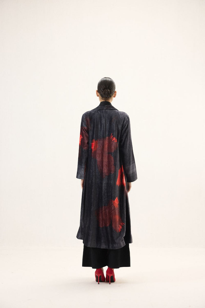 Ink Rose Trench Coat by Khara Kapas in black for women Worldwide