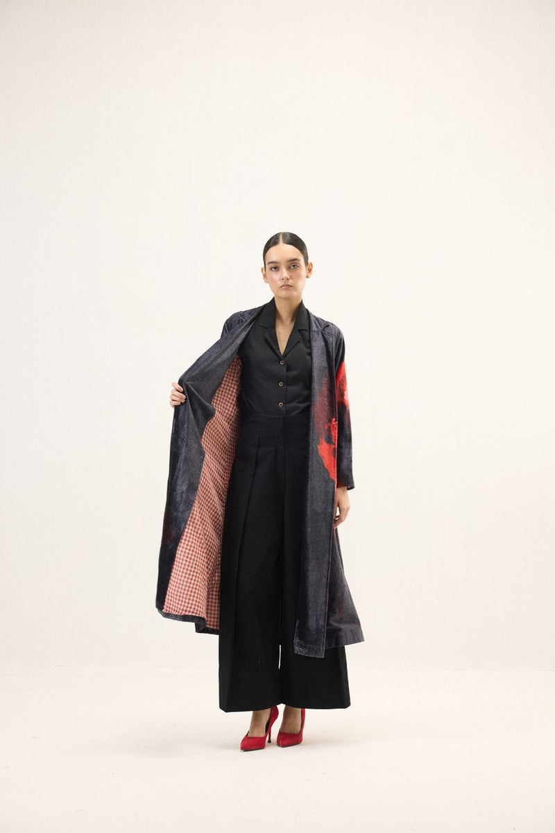 Ink Rose Trench Coat by Khara Kapas in black for women Worldwide