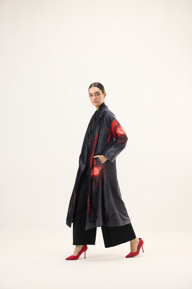 Ink Rose Trench Coat by Khara Kapas in black for women Worldwide